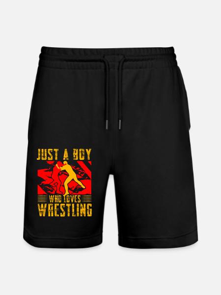 Just a Boy who loves Wrestling - Stanley/Stella Trainer Unisex Organic Jogging Shorts - black