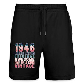 Limited Edition Since 1946 Birthday Vintage 1946 - Stanley/Stella Trainer Unisex Organic Jogging Shorts - black - Front - Nik (191cm) & Marisol (170cm)