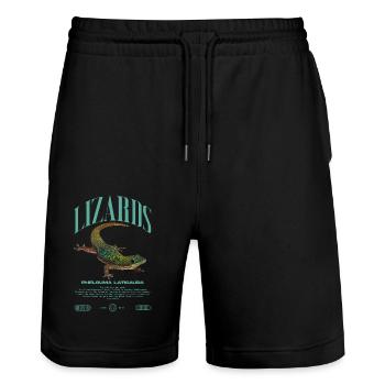 Phelsuma laticauda Day Gecko Lizard Keeper - Stanley/Stella Trainer Unisex Organic Jogging Shorts - black - Front - Nik (191cm) & Marisol (170cm)