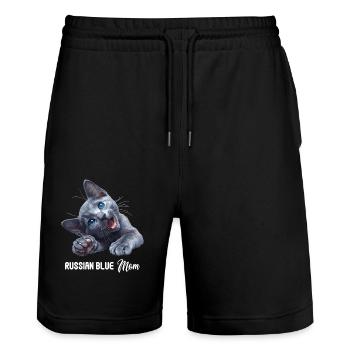Russian Blue Cat Russisch Blau Katze - Stanley/Stella Unisex Bio Joggingshorts Trainer  - Schwarz - Vorne - Nik (191cm) & Marisol (170cm)