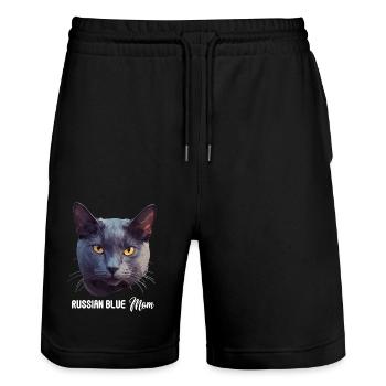 Russian Blue Cat Russisch Blau Katze - Stanley/Stella Unisex Bio Joggingshorts Trainer  - Schwarz - Vorne - Nik (191cm) & Marisol (170cm)
