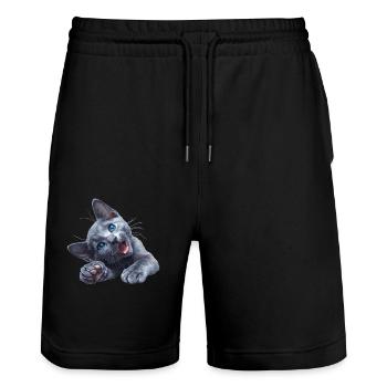 Russian Blue Cat Russisch Blau Katze - Stanley/Stella Unisex Bio Joggingshorts Trainer  - Schwarz - Vorne - Nik (191cm) & Marisol (170cm)