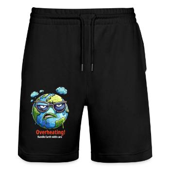 Overheating - Handle the Earth Carefully - Stanley/Stella Trainer Unisex Organic Jogging Shorts - black - Front - Nik (191cm) & Marisol (170cm)