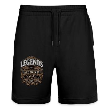 1953 May Born Birthday Year of Birth - Stanley/Stella Trainer Unisex Organic Jogging Shorts - black - Front - Nik (191cm) & Marisol (170cm)