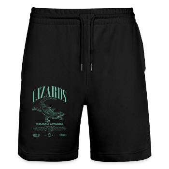 Phelsuma laticauda Day Gecko Lizard Keeper - Stanley/Stella Trainer Unisex Organic Jogging Shorts - black - Front - Nik (191cm) & Marisol (170cm)