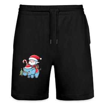 Cute Santa Claus on elephant - Stanley/Stella Trainer Unisex Organic Jogging Shorts - black - Front - Nik (191cm) & Marisol (170cm)