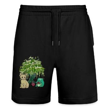 Grenouille, Chat, Nature, Amis - Short de jogging bio TRAINER Stanley/Stella unisexe - noir - Devant - Nik (191cm) & Marisol (170cm)