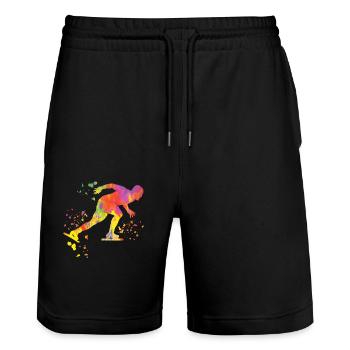 Speed skater Sportswoman Speed Skating - Stanley/Stella Trainer Unisex Organic Jogging Shorts - black - Front - Nik (191cm) & Marisol (170cm)