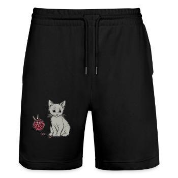 Katze Wolle spielem Hauskatze Kätzchen - Stanley/Stella Unisex Bio Joggingshorts Trainer  - Schwarz - Vorne - Nik (191cm) & Marisol (170cm)