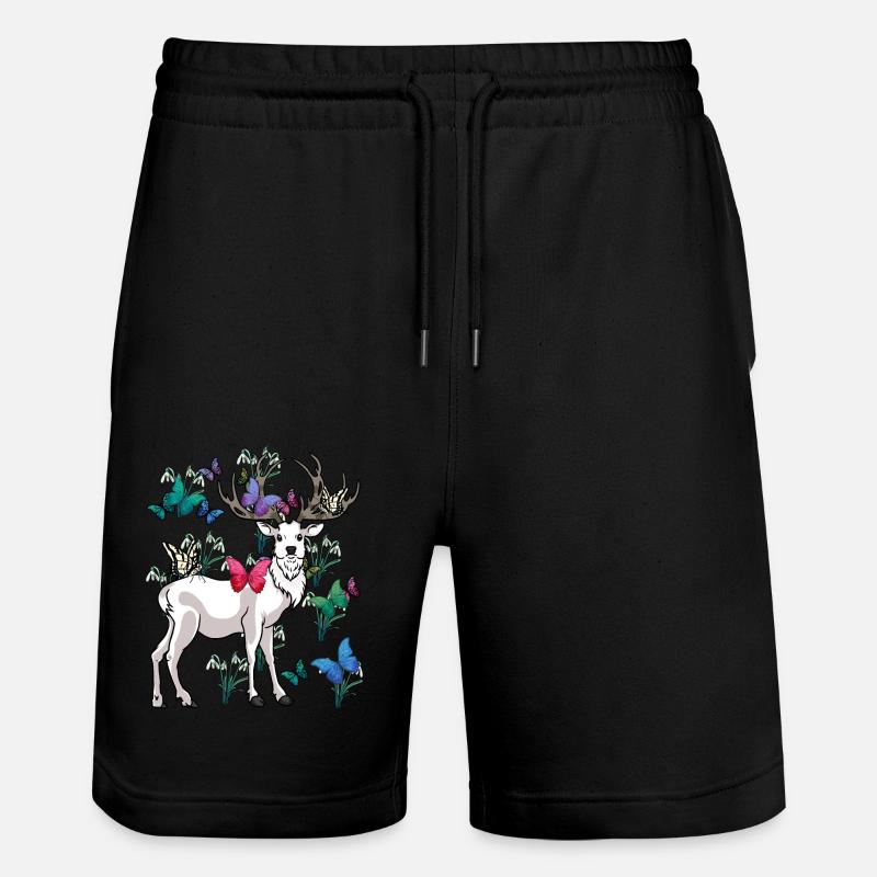 cerfs printemps papillons fleurs nature - Short de jogging bio TRAINER Stanley/Stella unisexe - noir