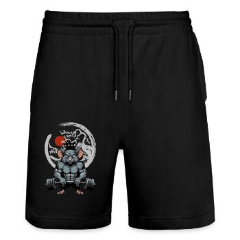 Nager Maus Ratte Muskeln Training - Stanley/Stella Unisex Bio Joggingshorts Trainer  - Schwarz - Vorne - Nik (191cm) & Marisol (170cm)