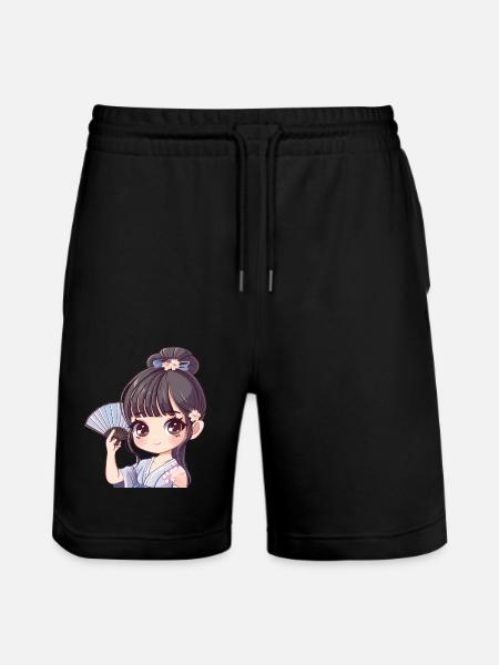 Anime Mädchen mit Fächer - Stanley/Stella Unisex Bio Joggingshorts Trainer - Schwarz