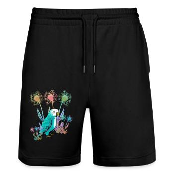 Nature, Fleurs, Perroquet, Oiseau, Nature Sauvage - Short de jogging bio TRAINER Stanley/Stella unisexe - noir - Devant - Nik (191cm) & Marisol (170cm)
