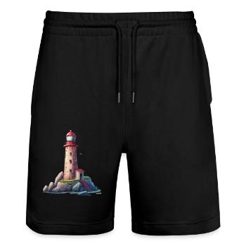 Leuchtturm An Der Felsigen Küste - Stanley/Stella Unisex Bio Joggingshorts Trainer  - Schwarz - Vorne - Nik (191cm) & Marisol (170cm)