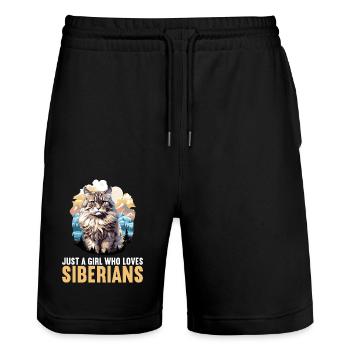 Siberian Cat Sibirische Katze - Stanley/Stella Unisex Bio Joggingshorts Trainer  - Schwarz - Vorne - Nik (191cm) & Marisol (170cm)