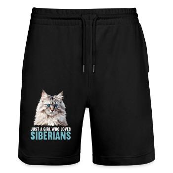 Siberian Cat Sibirische Katze - Stanley/Stella Trainer Unisex Organic Jogging Shorts - black - Front - Nik (191cm) & Marisol (170cm)