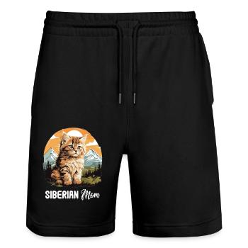 Siberian Cat Sibirische Katze - Stanley/Stella Unisex Bio Joggingshorts Trainer  - Schwarz - Vorne - Nik (191cm) & Marisol (170cm)