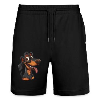 Dachshund | Dachshund | Cartoon Artwork - Stanley/Stella Trainer Unisex Organic Jogging Shorts - black - Front - Nik (191cm) & Marisol (170cm)