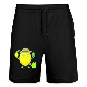 Zitrone Lemon Retro Vintage Zitronen Gärtner - Stanley/Stella Unisex Bio Joggingshorts Trainer  - Schwarz - Vorne - Nik (191cm) & Marisol (170cm)
