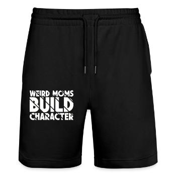 Weird Moms Build Character - Stanley/Stella Trainer Unisex Organic Jogging Shorts - black - Front - Nik (191cm) & Marisol (170cm)