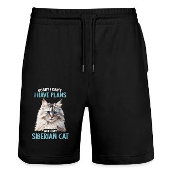Siberian Cat Sibirische Katze - Stanley/Stella Trainer Unisex Organic Jogging Shorts - black - Front - Nik (191cm) & Marisol (170cm)