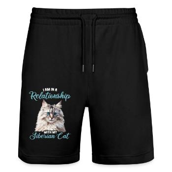 Siberian Cat Sibirische Katze - Stanley/Stella Unisex Bio Joggingshorts Trainer  - Schwarz - Vorne - Nik (191cm) & Marisol (170cm)