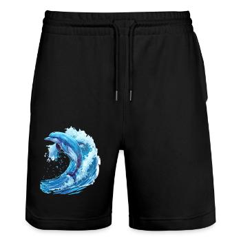 Springender Delfin in Blauer Welle - Stanley/Stella Unisex Bio Joggingshorts Trainer  - Schwarz - Vorne - Nik (191cm) & Marisol (170cm)