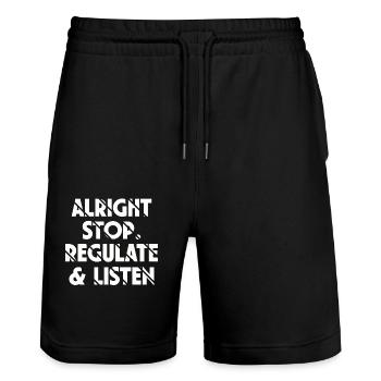 Stop Regulating and Listening Teacher - Stanley/Stella Trainer Unisex Organic Jogging Shorts - black - Front - Nik (191cm) & Marisol (170cm)