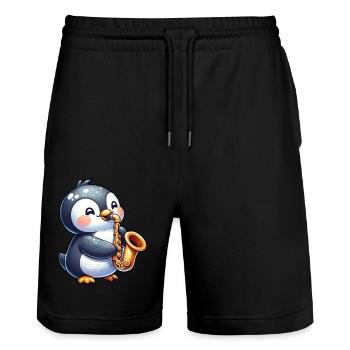Penguin Saxophonist Jazz Concert - Stanley/Stella Trainer Unisex Organic Jogging Shorts - black - Front - Nik (191cm) & Marisol (170cm)