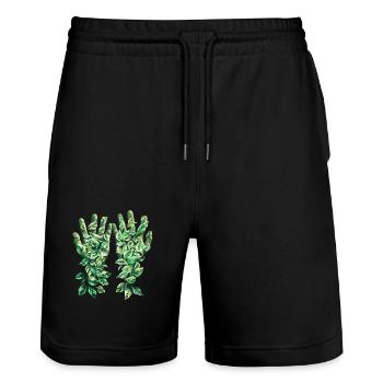 Green Leaves Hand Outline Nature Motif - Stanley/Stella Trainer Unisex Organic Jogging Shorts - black - Front - Nik (191cm) & Marisol (170cm)