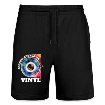 Sounds better on vinyl retro music lovers - Stanley/Stella Trainer Unisex Organic Jogging Shorts - black - Front - Nik (191cm) & Marisol (170cm)