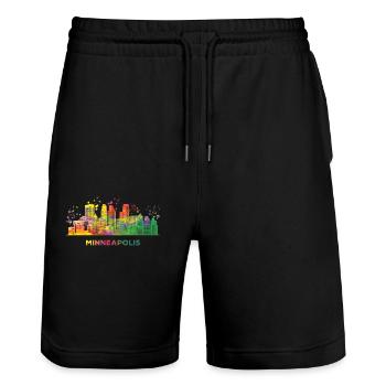 Minneapolitan Skyline Minneapolis - Stanley/Stella Trainer Unisex Organic Jogging Shorts - black - Front - Nik (191cm) & Marisol (170cm)