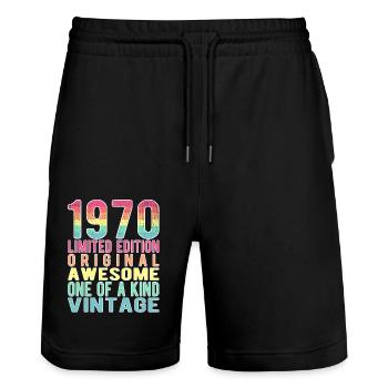 Limited Edition seit 1970 Geburtstag Vintage 1970 - Stanley/Stella Unisex Bio Joggingshorts Trainer  - Schwarz - Vorne - Nik (191cm) & Marisol (170cm)
