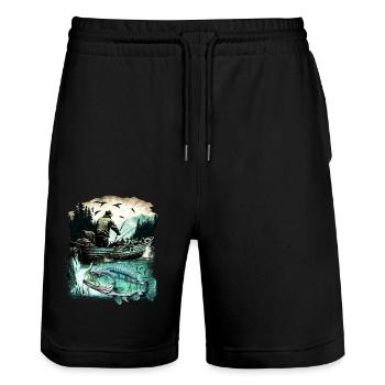 Poisson bar - Short de jogging bio TRAINER Stanley/Stella unisexe - noir - Devant - Nik (191cm) & Marisol (170cm)