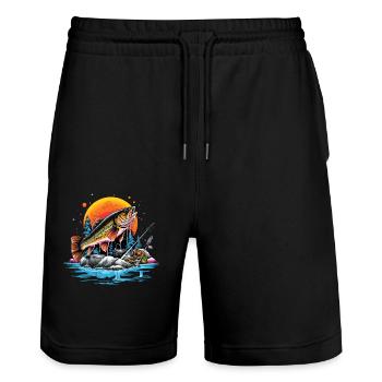 Poisson bar - Short de jogging bio TRAINER Stanley/Stella unisexe - noir - Devant - Nik (191cm) & Marisol (170cm)