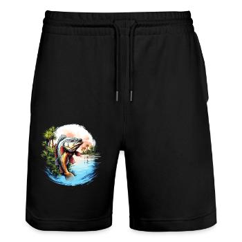 Bass Fish - Stanley/Stella Trainer Unisex Organic Jogging Shorts - black - Front - Nik (191cm) & Marisol (170cm)