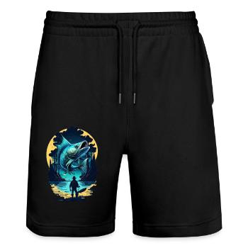 Barsch-Fisch - Stanley/Stella Unisex Bio Joggingshorts Trainer  - Schwarz - Vorne - Nik (191cm) & Marisol (170cm)