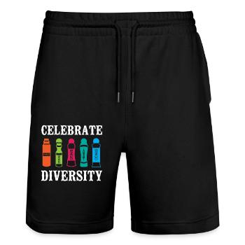 Bingo Player Celebrate Diversity - Stanley/Stella Trainer Unisex Organic Jogging Shorts - black - Front - Nik (191cm) & Marisol (170cm)