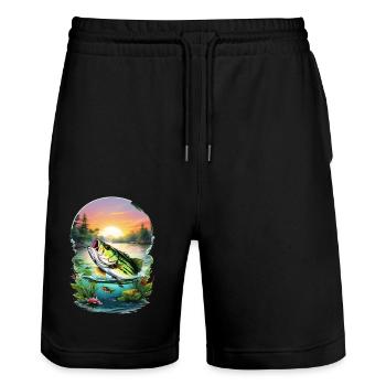 Bass Fish - Stanley/Stella Trainer Unisex Organic Jogging Shorts - black - Front - Nik (191cm) & Marisol (170cm)