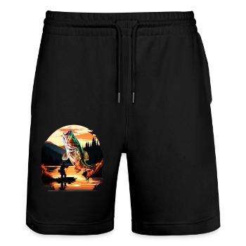 Bass Fish - Stanley/Stella Trainer Unisex Organic Jogging Shorts - black - Front - Nik (191cm) & Marisol (170cm)