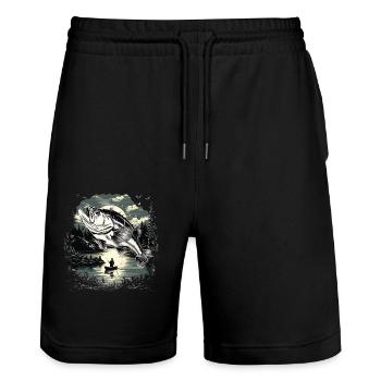 Bass Fish - Stanley/Stella Trainer Unisex Organic Jogging Shorts - black - Front - Nik (191cm) & Marisol (170cm)