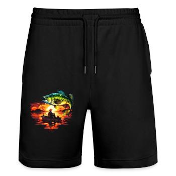 Barsch-Fisch - Stanley/Stella Unisex Bio Joggingshorts Trainer  - Schwarz - Vorne - Nik (191cm) & Marisol (170cm)