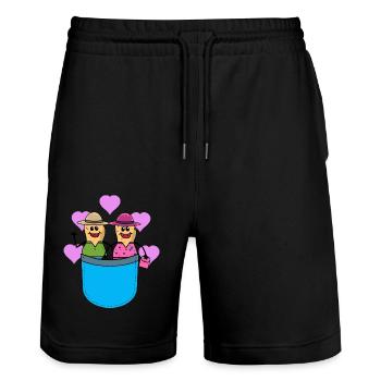 Cacahuète Couple Mari Femme Saint-Valentin - Short de jogging bio TRAINER Stanley/Stella unisexe - noir - Devant - Nik (191cm) & Marisol (170cm)