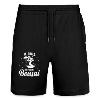 A Girl Who Loves Bonsai Garden Art - Stanley/Stella Trainer Unisex Organic Jogging Shorts - black - Front - Nik (191cm) & Marisol (170cm)