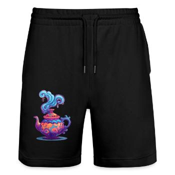 Théière mystique avec des tourbillons enchanteurs - Short de jogging bio TRAINER Stanley/Stella unisexe - noir - Devant - Nik (191cm) & Marisol (170cm)