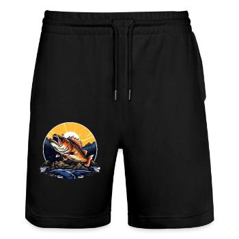 Barsch-Fisch - Stanley/Stella Unisex Bio Joggingshorts Trainer  - Schwarz - Vorne - Nik (191cm) & Marisol (170cm)