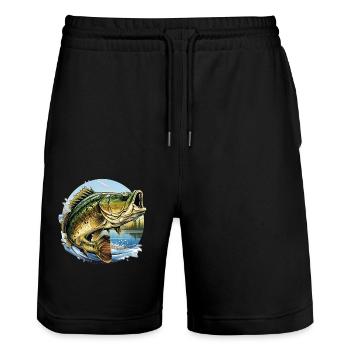 Bass Fish - Stanley/Stella Trainer Unisex Organic Jogging Shorts - black - Front - Nik (191cm) & Marisol (170cm)