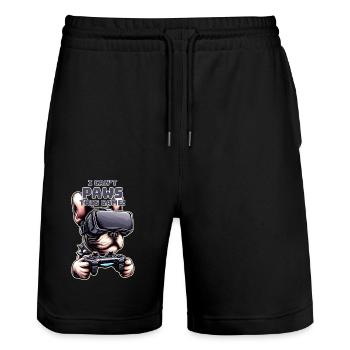 Hunde, Französische Bulldogge Videospiel VR-Brille - Stanley/Stella Unisex Bio Joggingshorts Trainer  - Schwarz - Vorne - Nik (191cm) & Marisol (170cm)