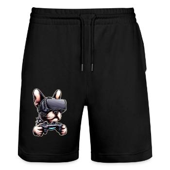 Hunde, Französische Bulldogge Videospiel VR-Brille - Stanley/Stella Unisex Bio Joggingshorts Trainer  - Schwarz - Vorne - Nik (191cm) & Marisol (170cm)