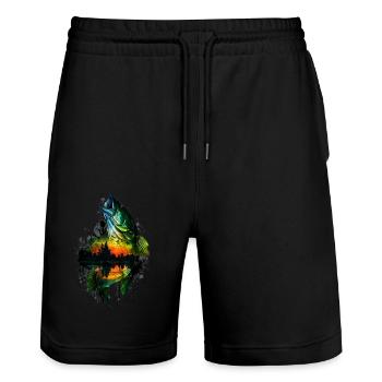 Bass Fish - Stanley/Stella Trainer Unisex Organic Jogging Shorts - black - Front - Nik (191cm) & Marisol (170cm)
